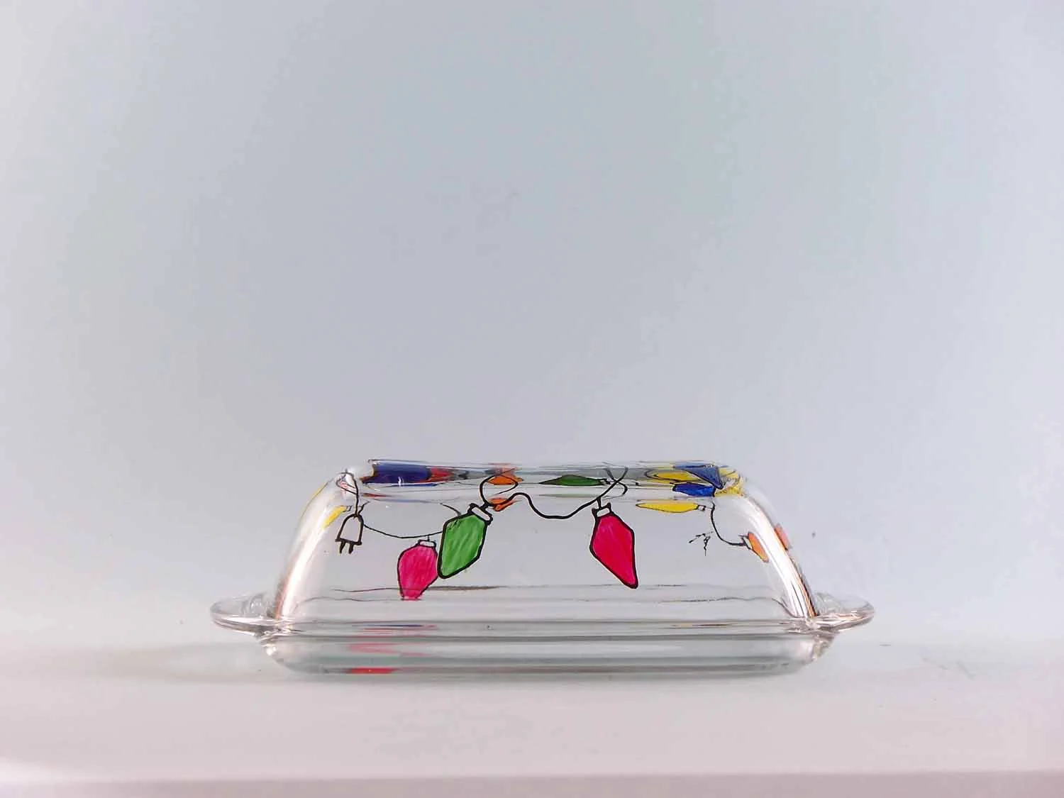 Christmas Lights Butter Dish Hand Painted Personalized Gifts